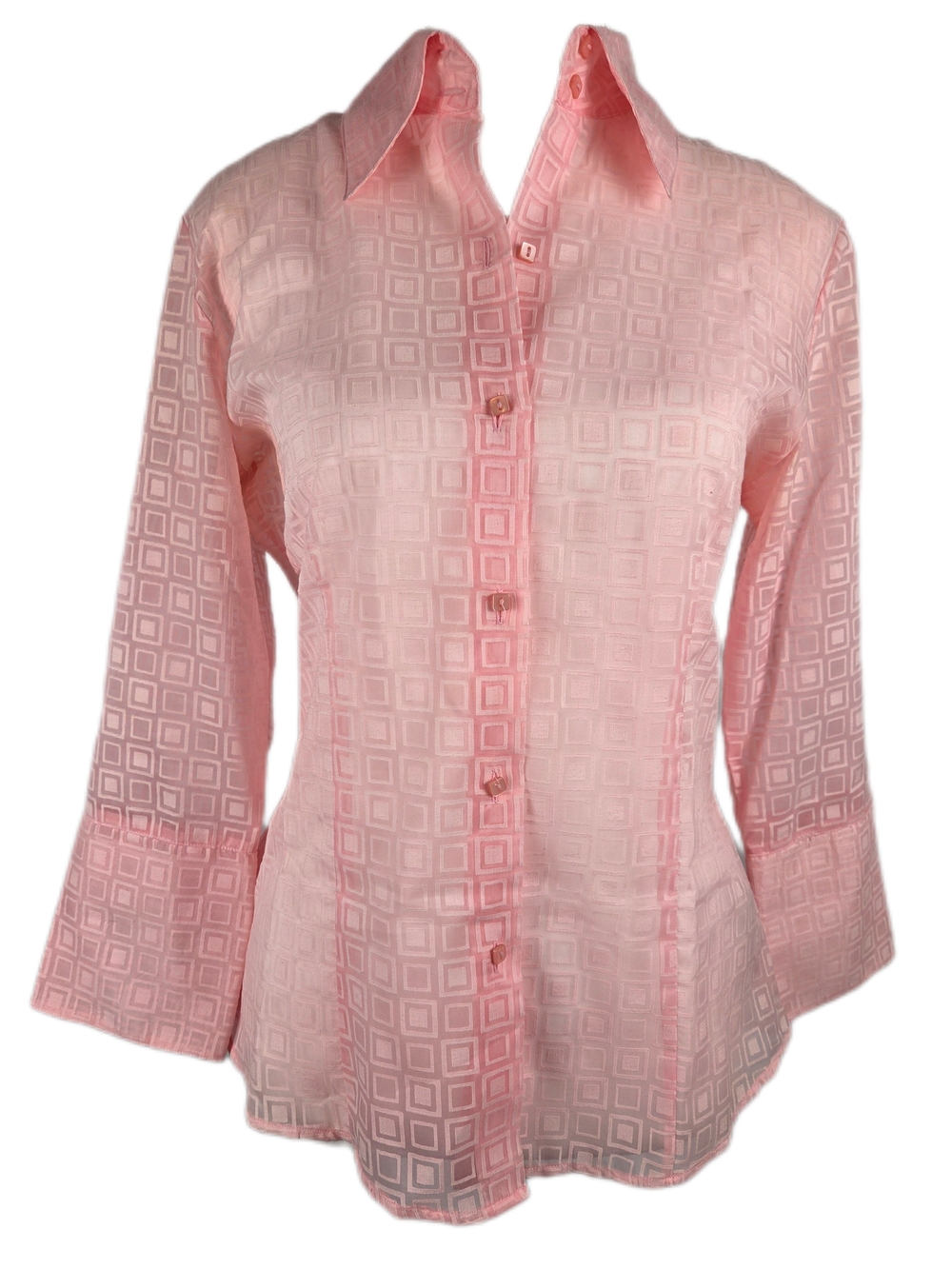 Pure by Alfred Sung SheerPink Geometric Textured Button-Up Blouse - Cotton Blend